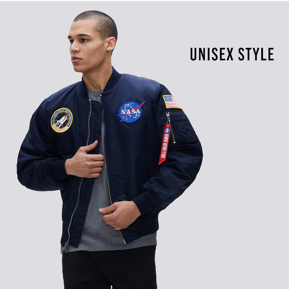 Alpha Industries x NASA MA-1 Reversible Flight Jacket NWT MEDIUM Replica Blue - Picture 3 of 16